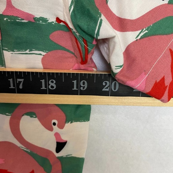 VSTR Button Up Shirt Collar Flamingo Pattern Striped Green White Short Sleeve L - Picture 6 of 9